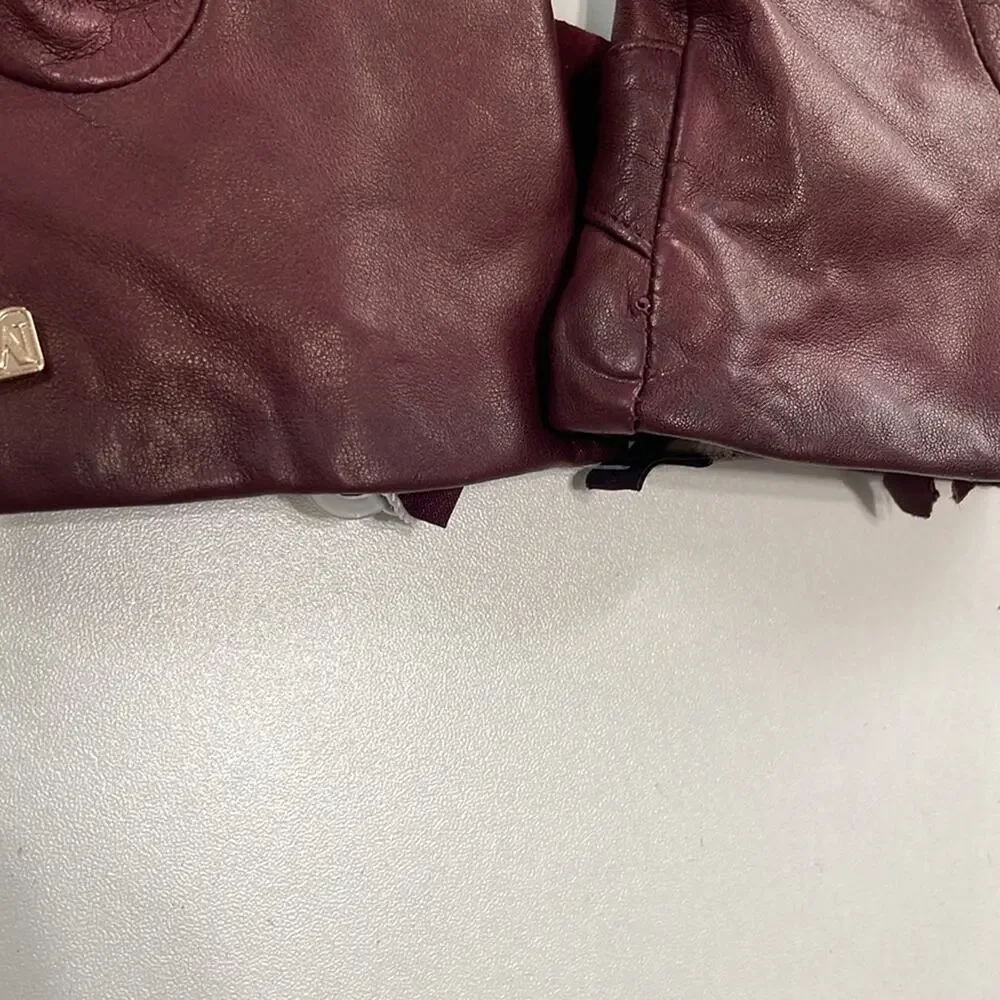 Bruno‎ Magli Cashmere Lined Leather Bow Gloves Burgundy XL Retails: $195